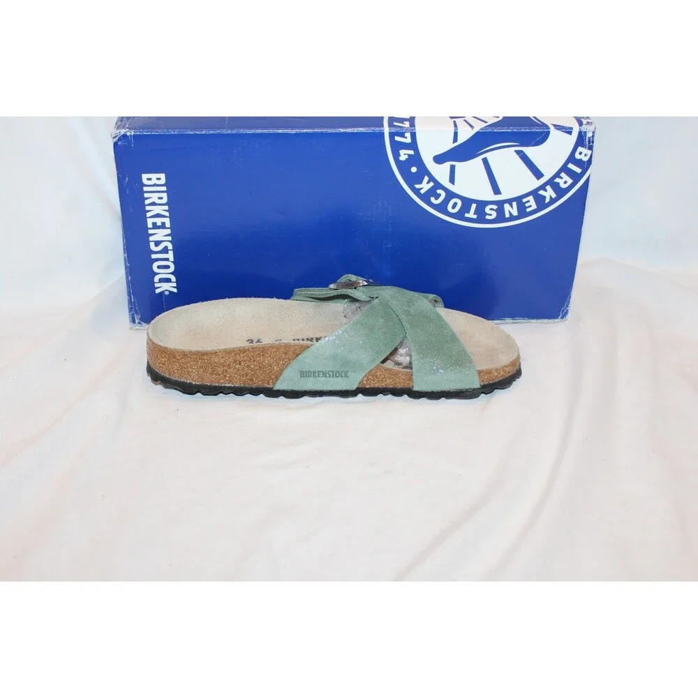 Birkenstock Women's Siena Suede Cross Sandals Thyme Metallic EU 36 NARROW NIB